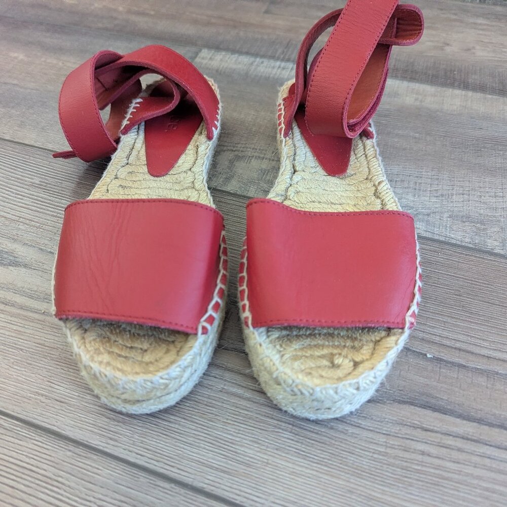 VINCE. Edie Leather Platform Summer Spring Party Beach Espadrille Sandal Red 7 - Picture 4 of 13